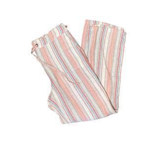 Per Se Linen Blend Colorful Striped Wideleg Casual Beach Pants Women's Size M